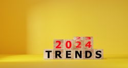 Blocks that read "2024 TRENDS" against a yellow background, illustrating the concept of Florida real estate trends to watch.