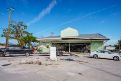 Fort Myers Beach, FL, USA - November 19, 2022: Businesses barely standing after Hurricane Ian aftermath